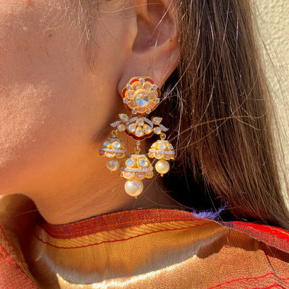 Red Meenakari Jharoka Earrings