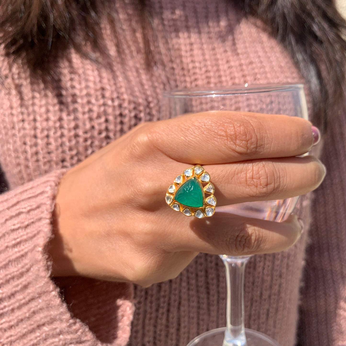 Carved Emerald Ring