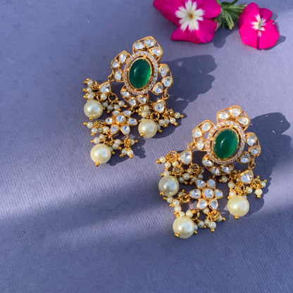 Emerald Pearl Polki Earrings