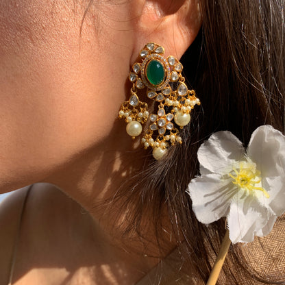 Emerald Pearl Polki Earrings