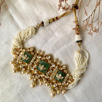 Delicate Carved Polki Necklace Set