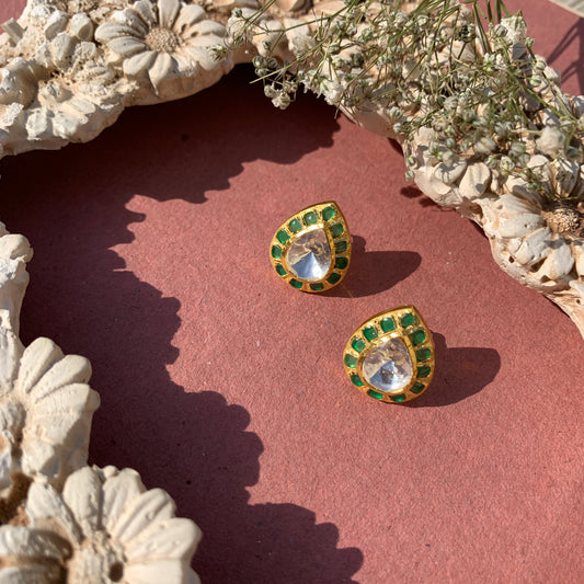 Green Meenakari Studs