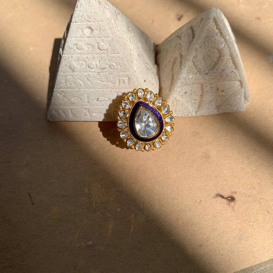 Blue Meenakari Polki Ring