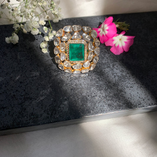 14k Gold Emerald Diamond Gold Ring