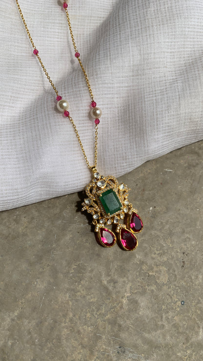Emerald Ruby Polki Pendant