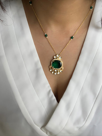 Emerald Polki Pendant
