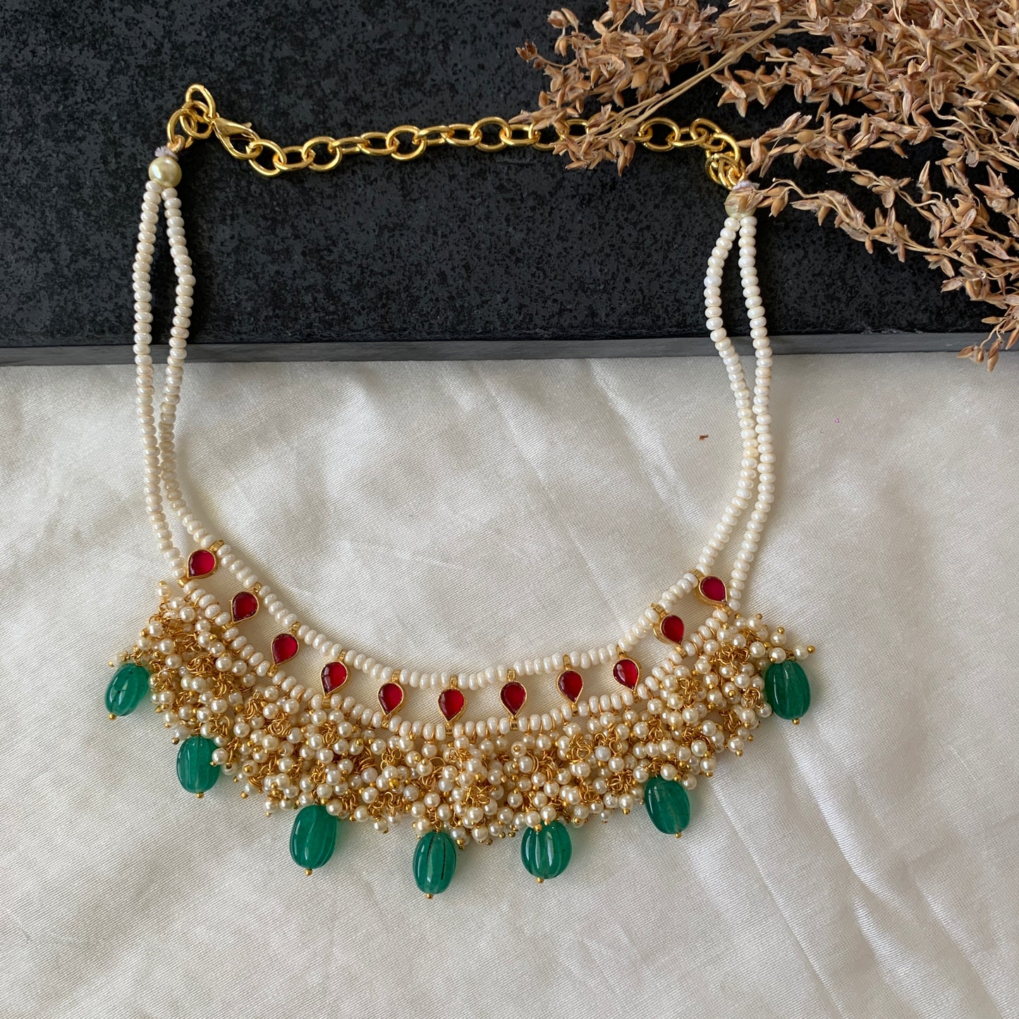 Red Stone pearl Choker Set