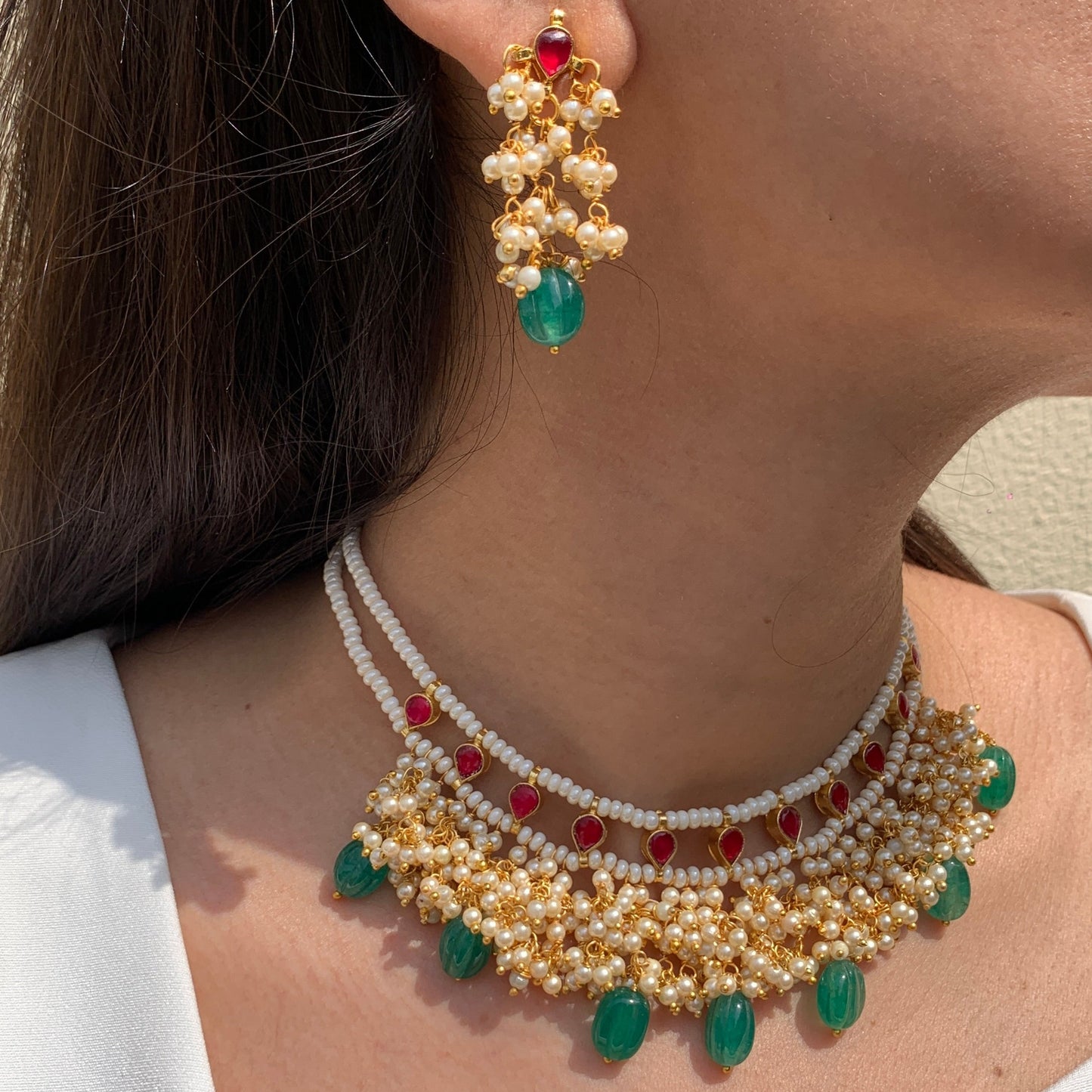 Red Stone pearl Choker Set