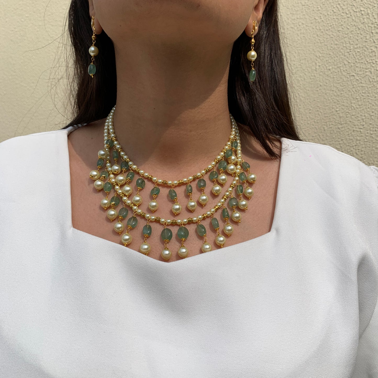 2 Layer Green Stone Choker Set