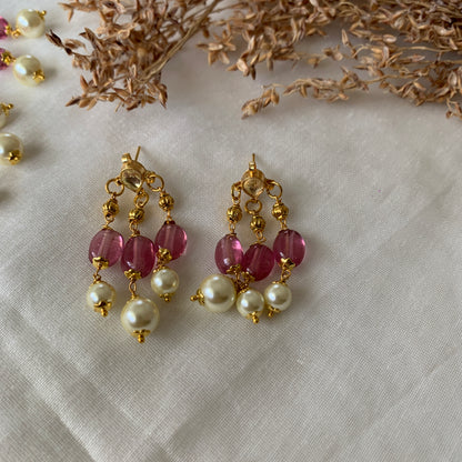 2 Layer Pink Stone Choker Set