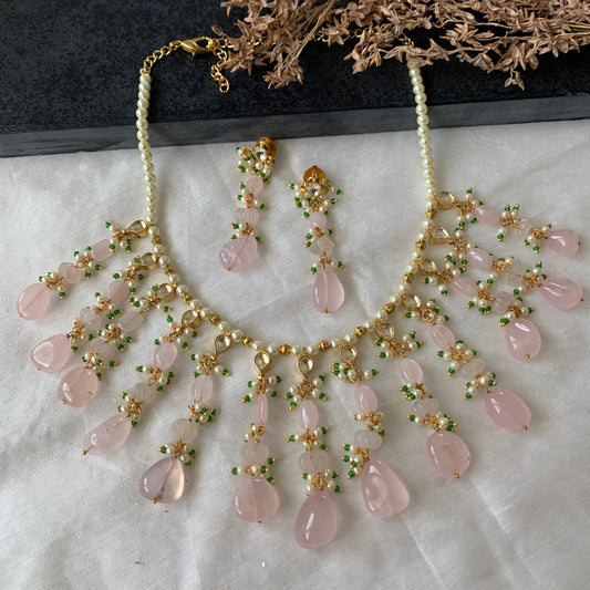 Pink Stone Layered Choker Set