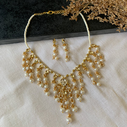 Long White Pearls Necklace Set