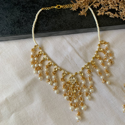Long White Pearls Necklace Set