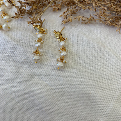 Long White Pearls Necklace Set