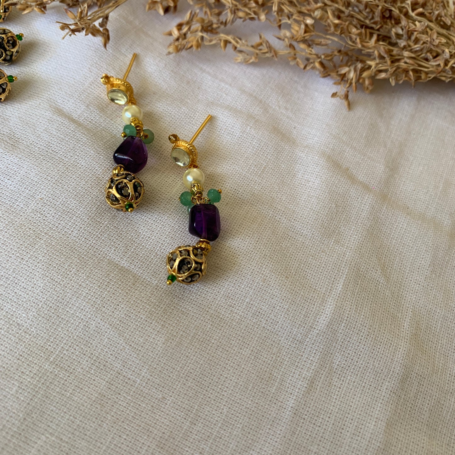 purple stones pearl necklace Set
