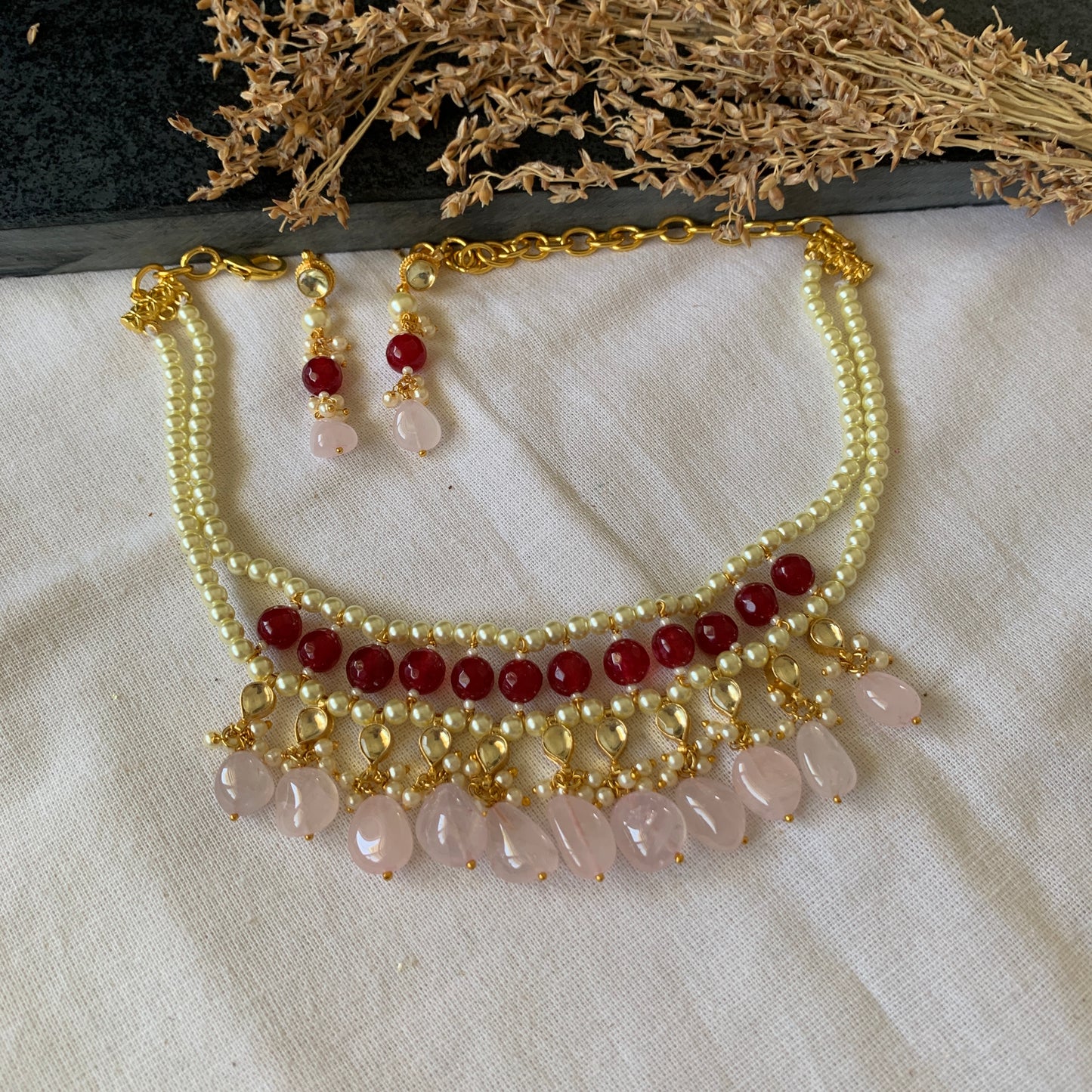 Red-Pink Stones Choker Set
