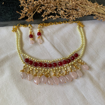 Red-Pink Stones Choker Set