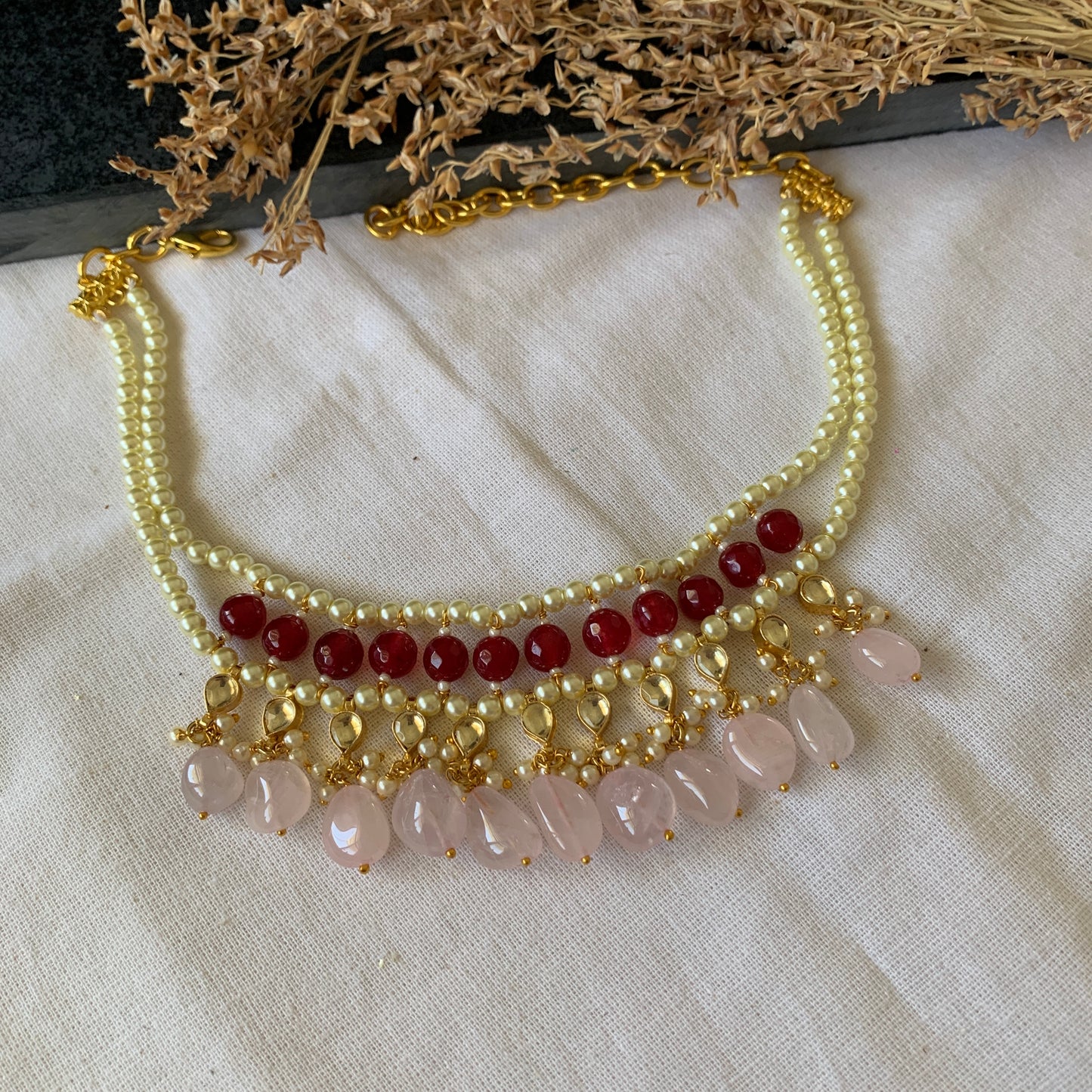 Red-Pink Stones Choker Set