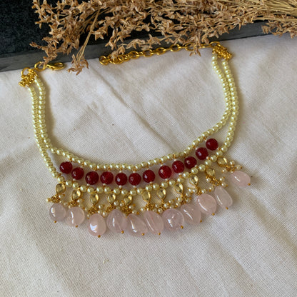 Red-Pink Stones Choker Set
