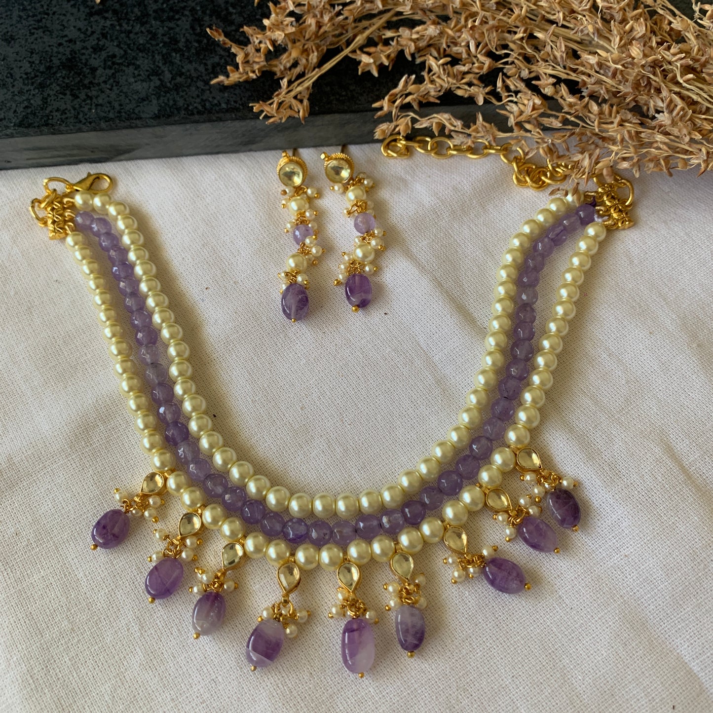 Purple Beads Choker Set