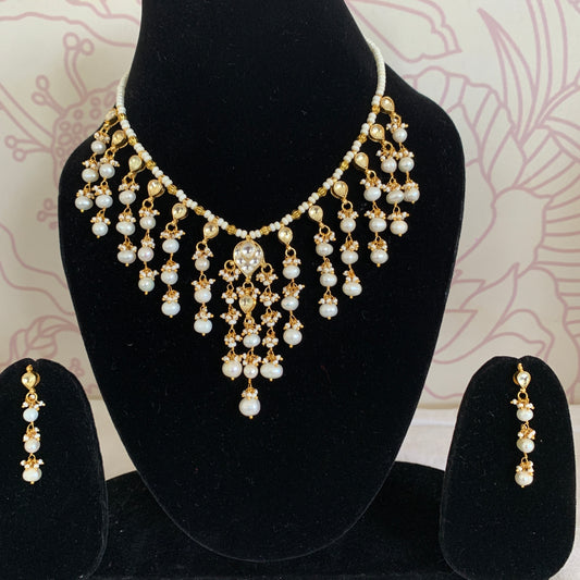 Long White Pearls Necklace Set