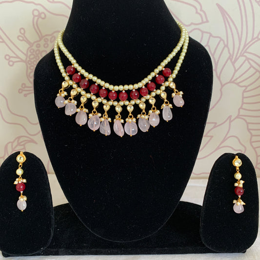 Red-Pink Stones Choker Set