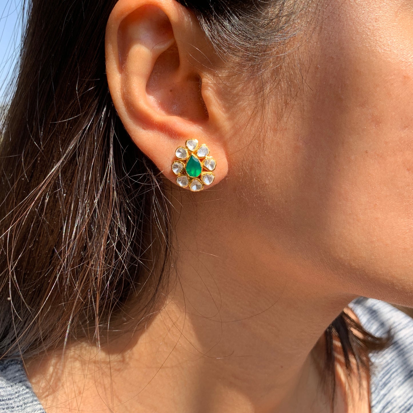 Small Green Polki Earrings