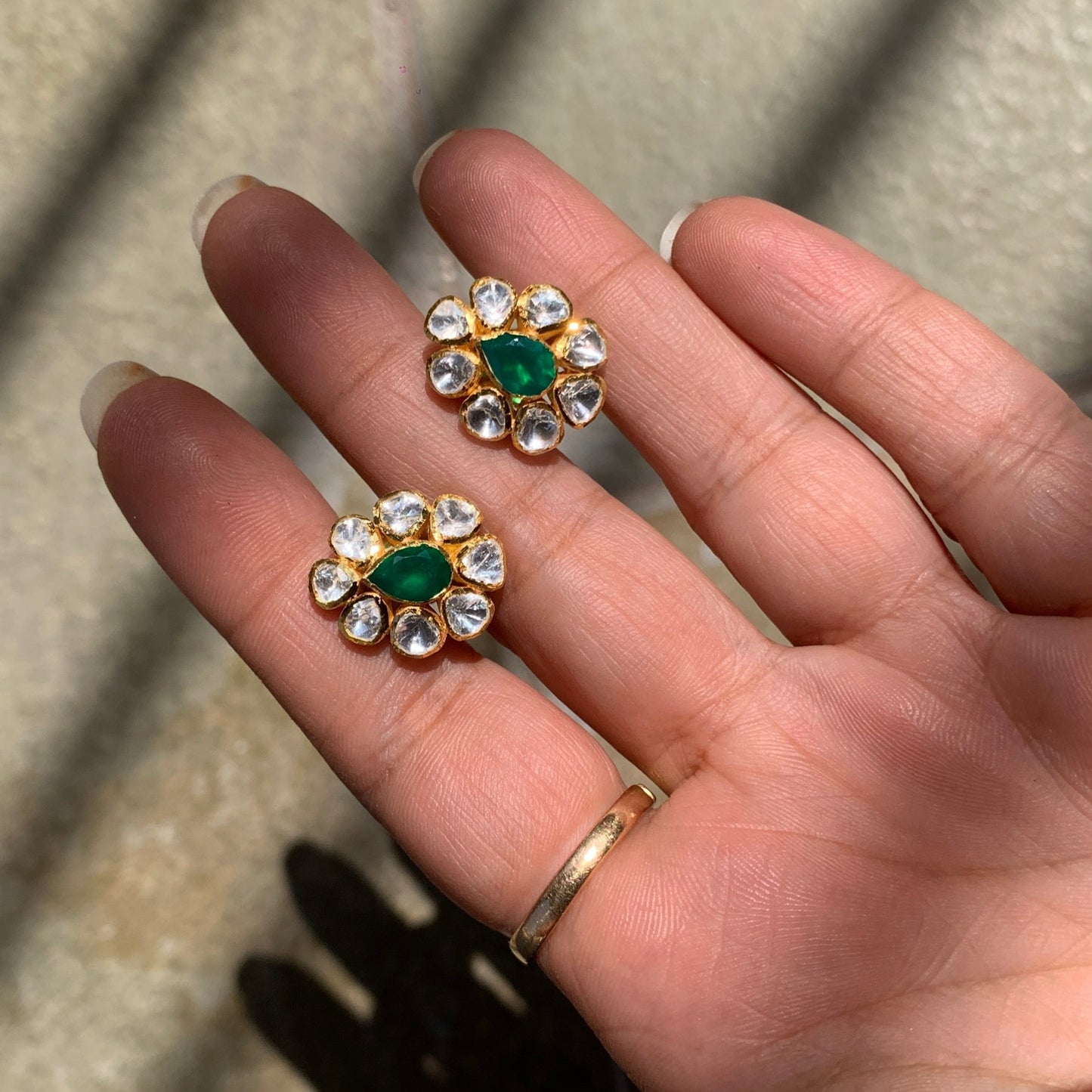 Small Green Polki Earrings