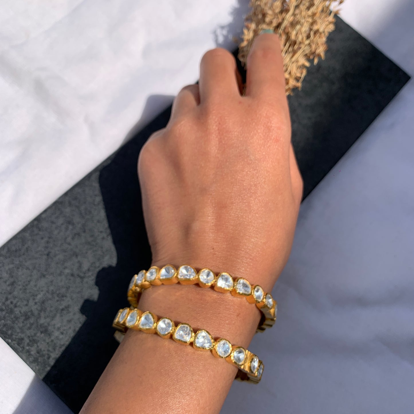 Single Line Polki Bangles - Set of 2