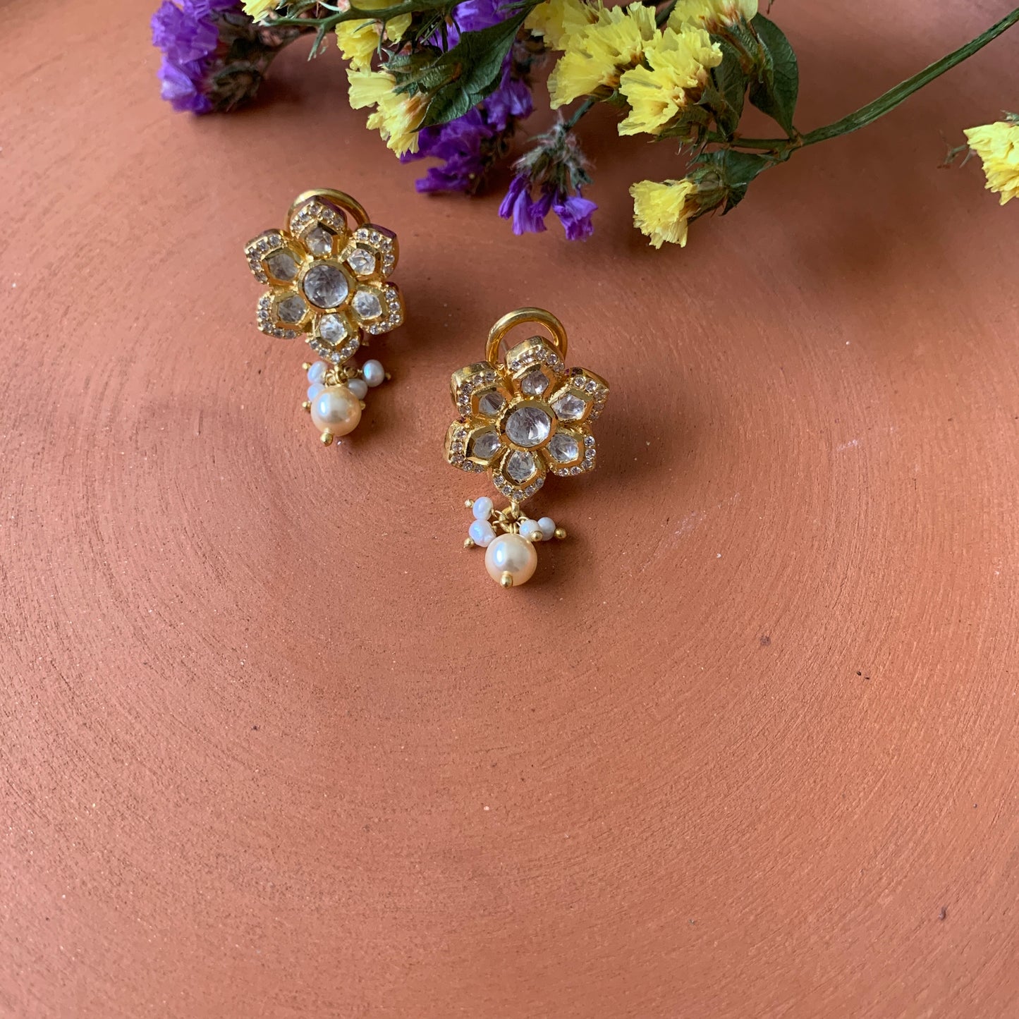 Flower Cut Polki Earrings