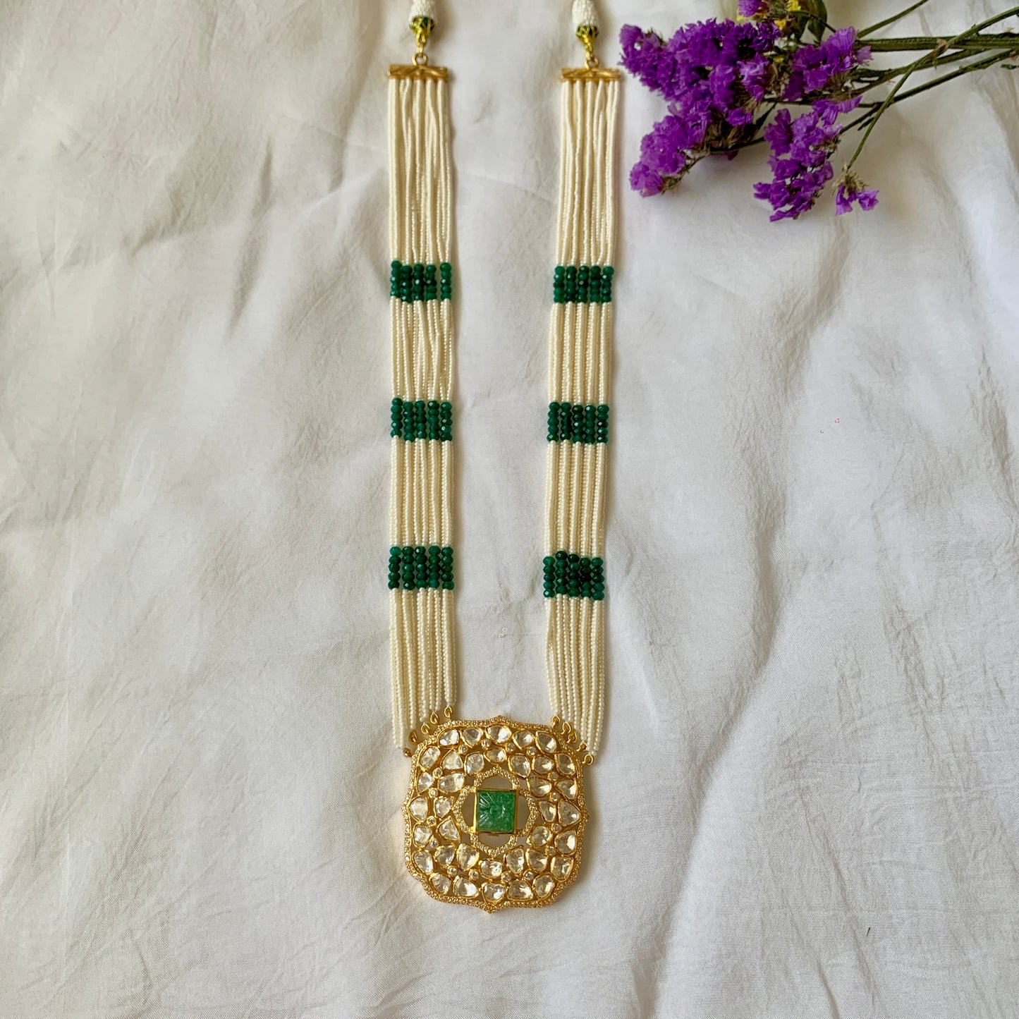 Carved Emerald Long Necklace