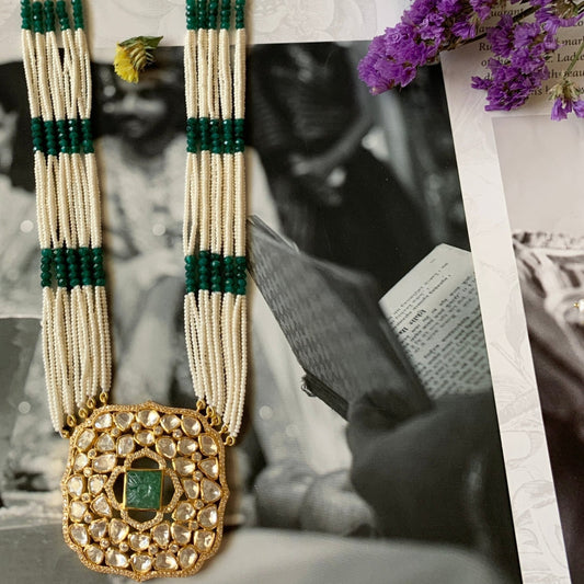 Carved Emerald Long Necklace