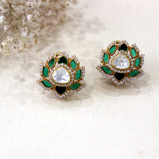 Green Meenakari Studs