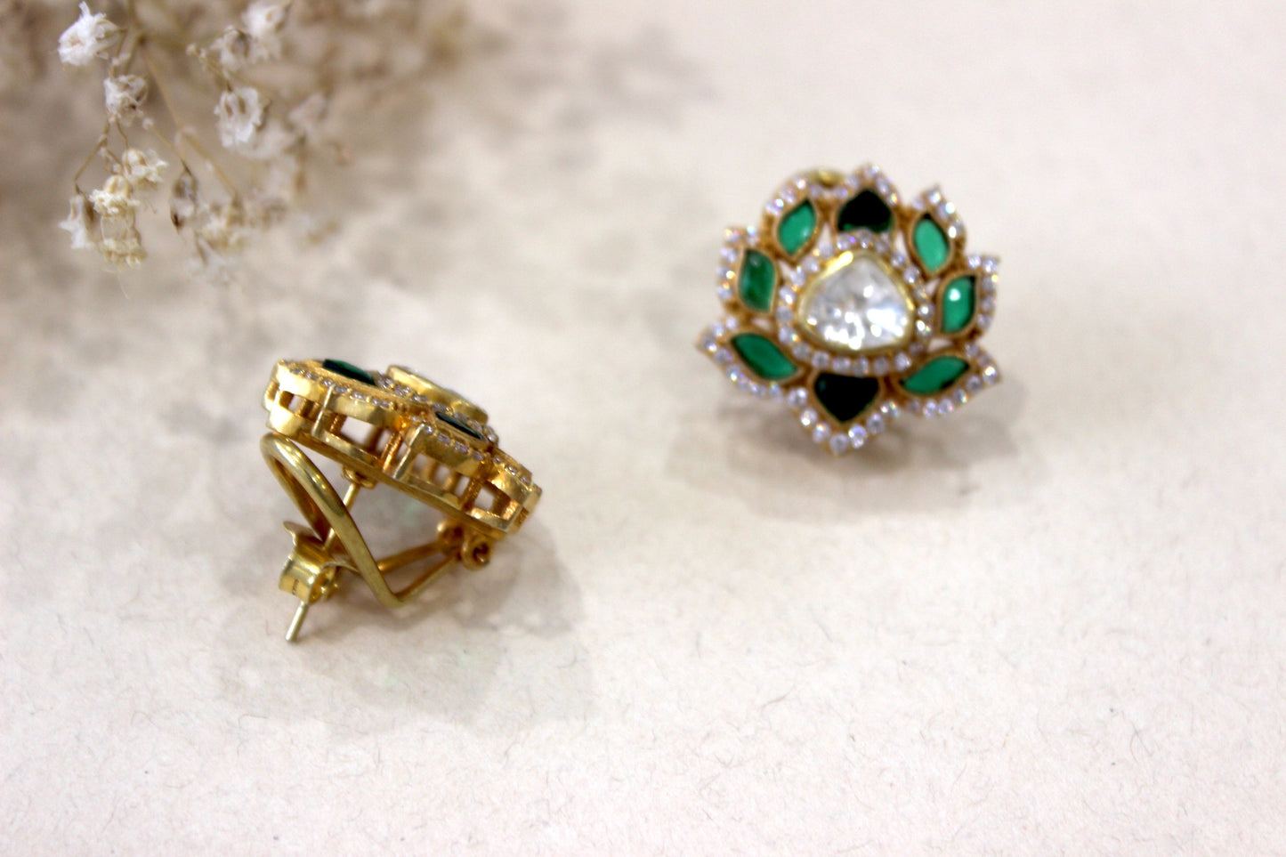 Green Meenakari Studs