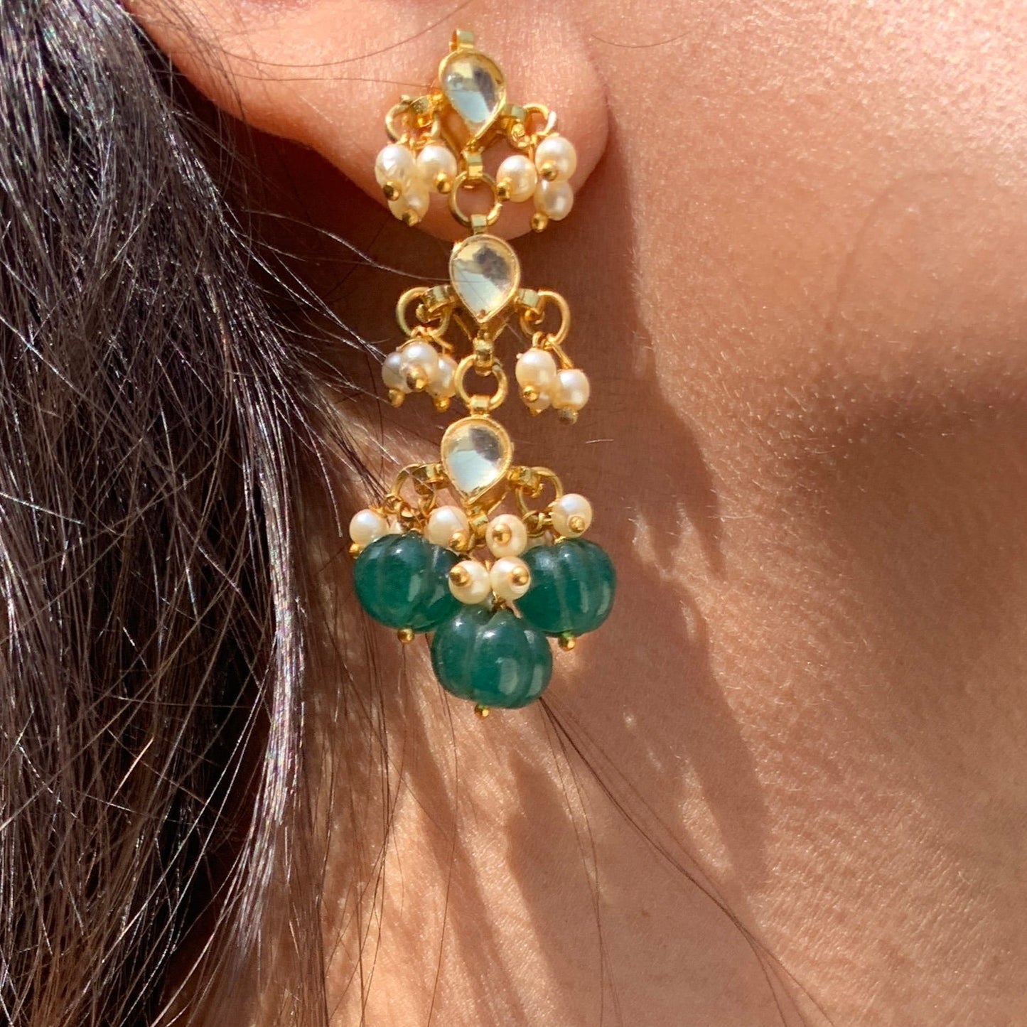 Green Kundan Earrings