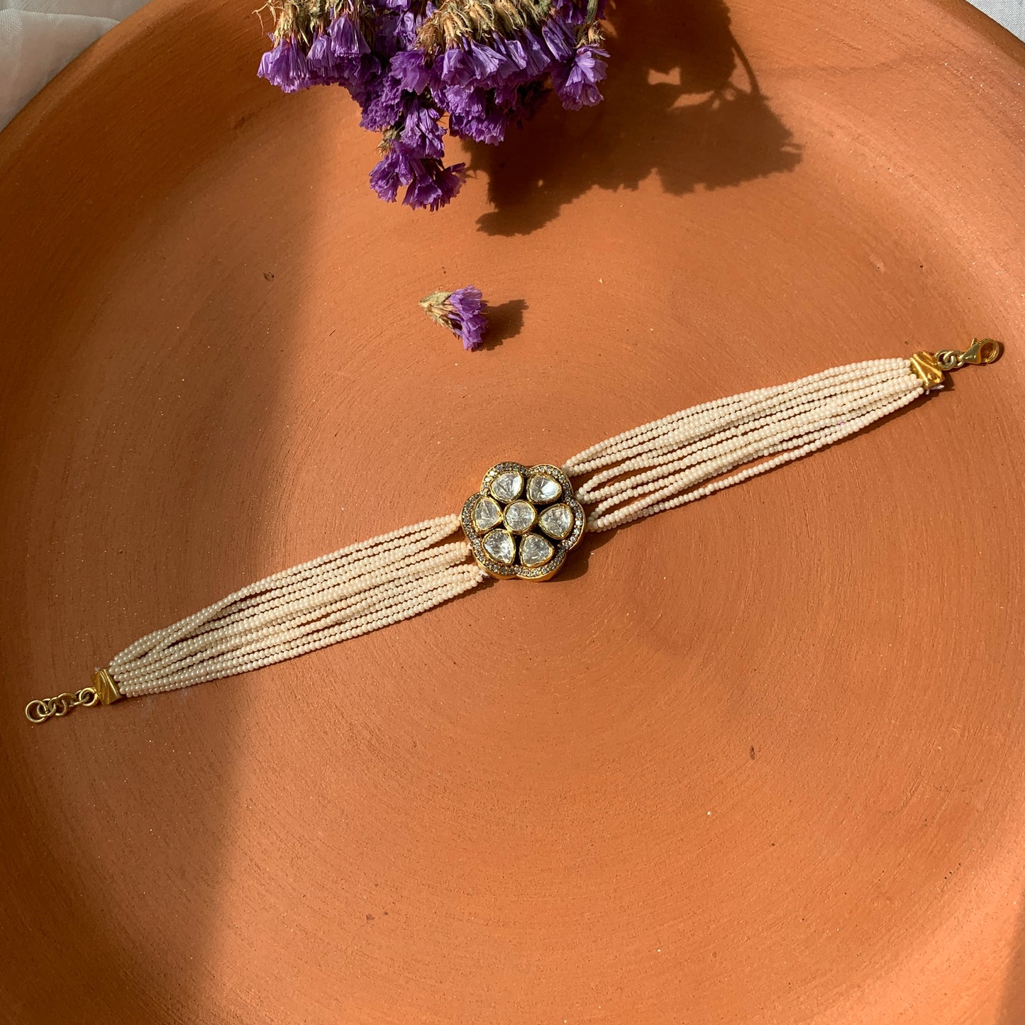 Floral Pearl Polki Bracelet