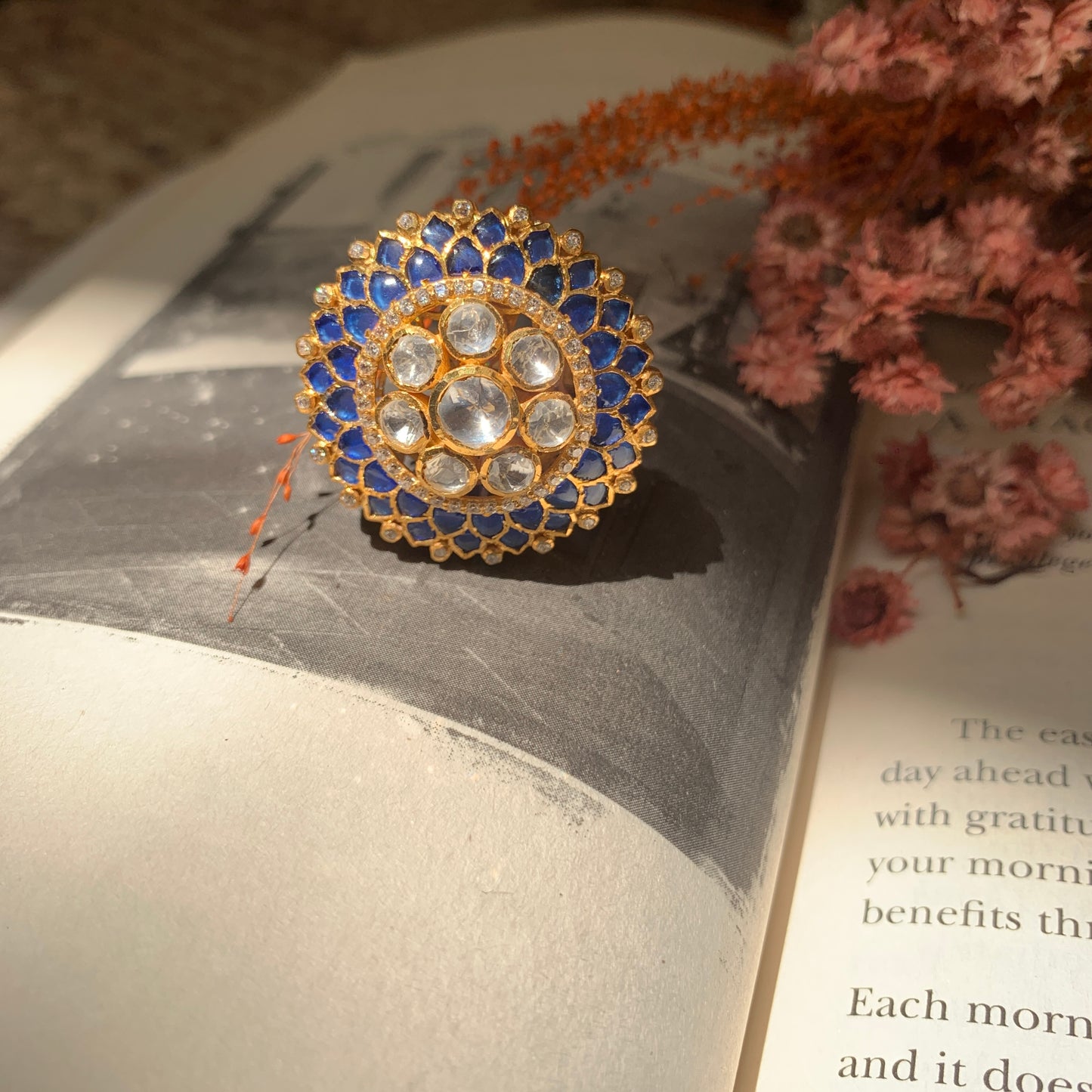 Blue Sapphire Polki Ring