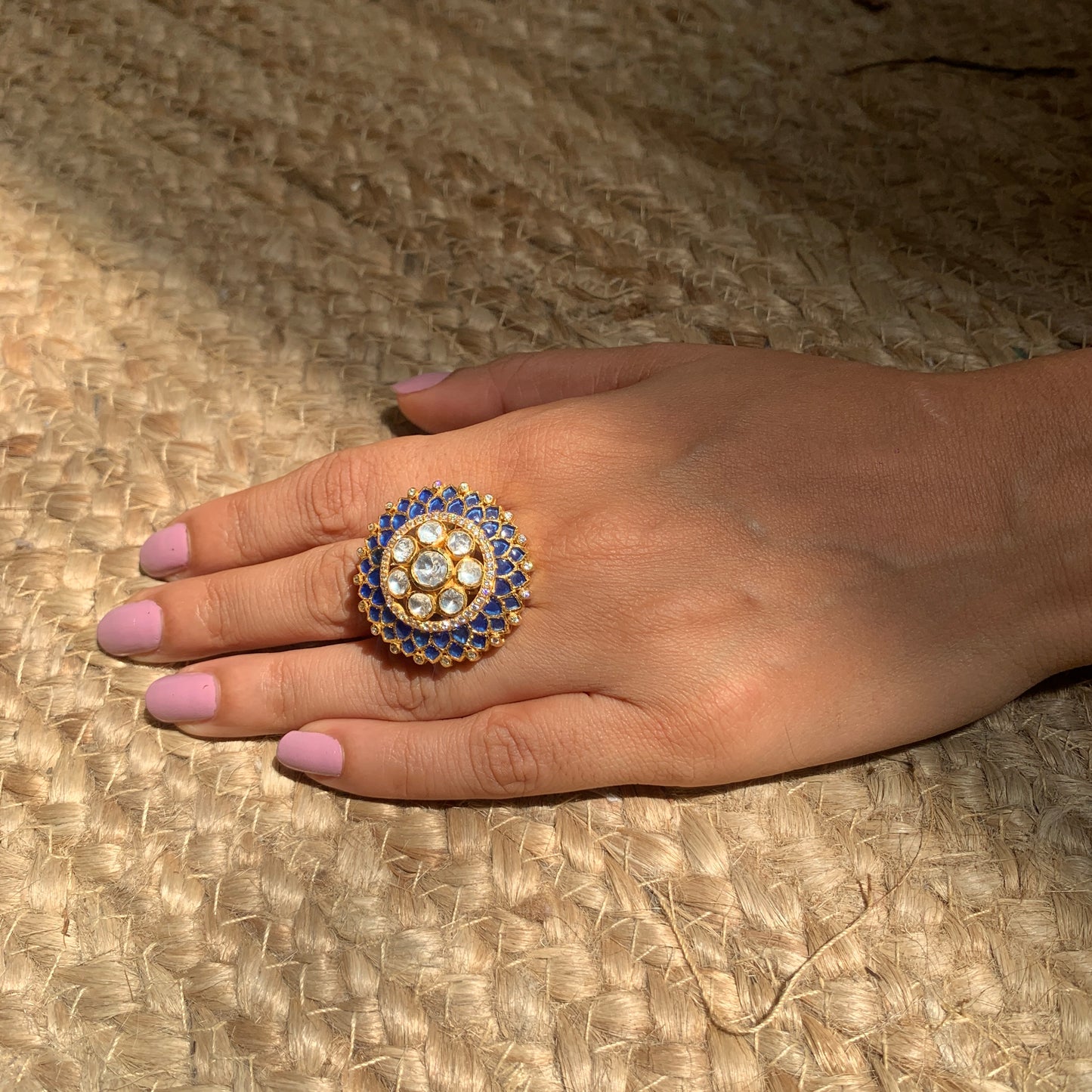 Blue Sapphire Polki Ring