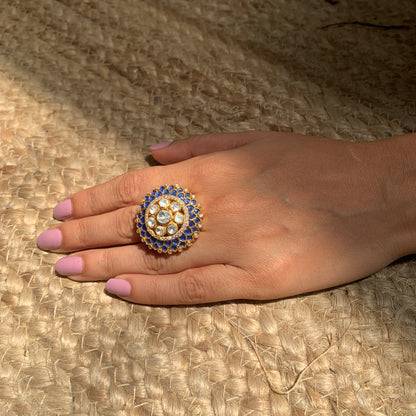 Blue Sapphire Polki Ring