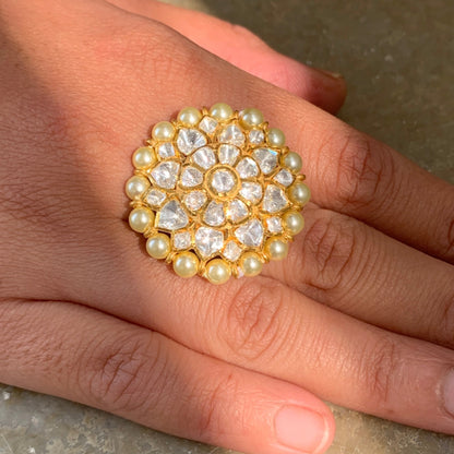 Pearl Polki Ring