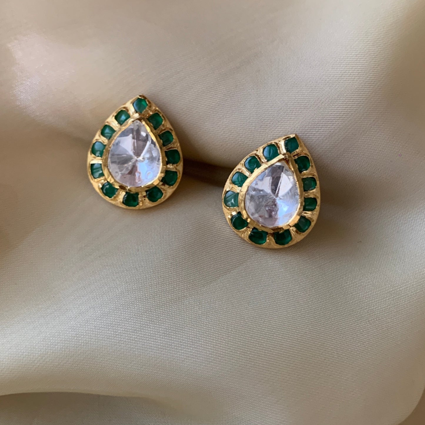 Green Meenakari Studs
