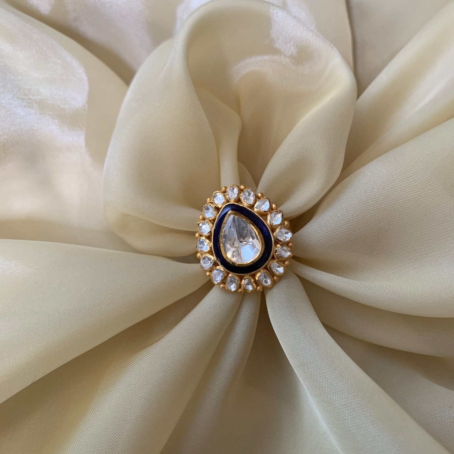 Blue Meenakari Polki Ring