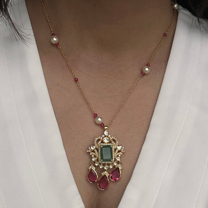 Emerald Ruby Polki Pendant