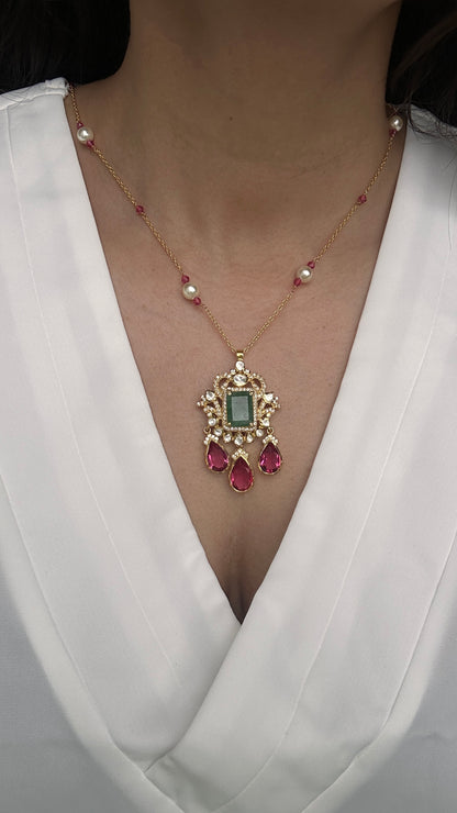 Emerald Ruby Polki Pendant