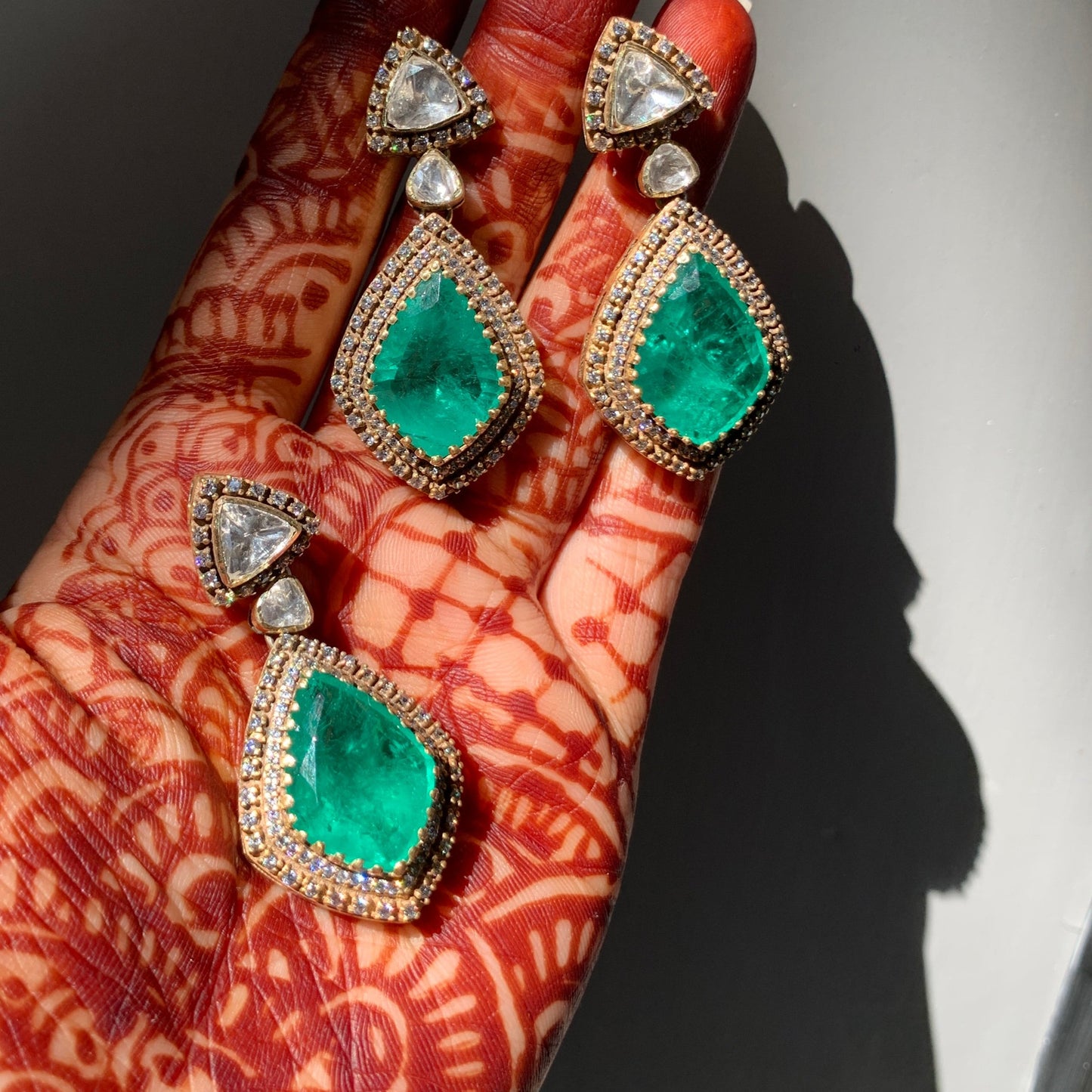 Akoya Emerald Polki Pendant set