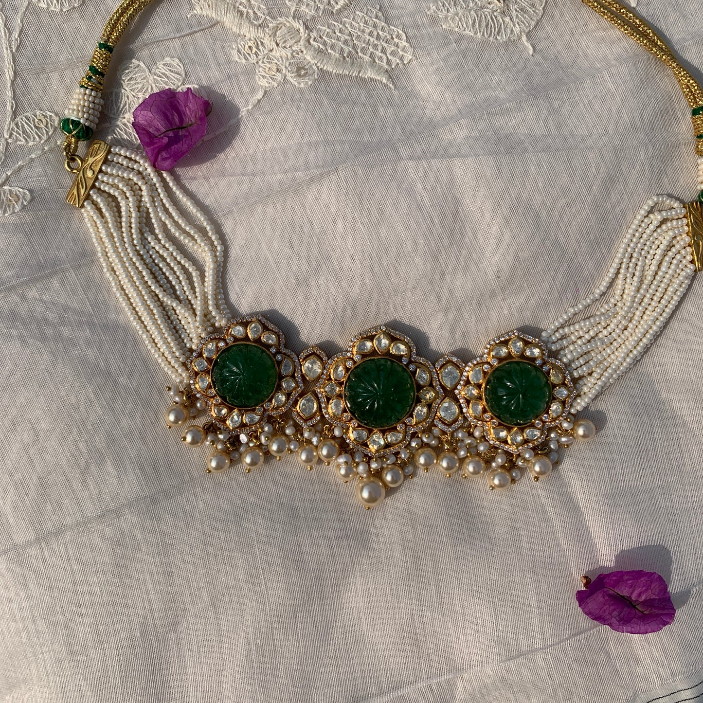Carved Emerald Choker Necklace