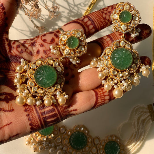 Carved Emerald Earrings