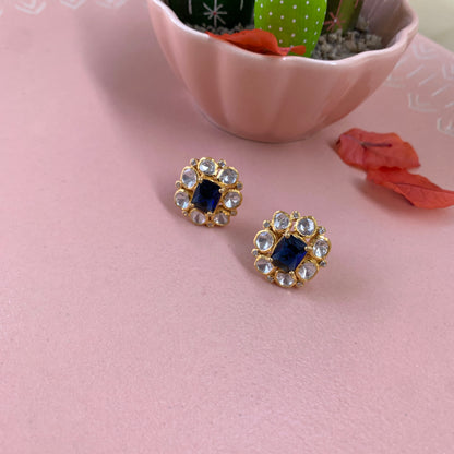 Blue Polki Studs