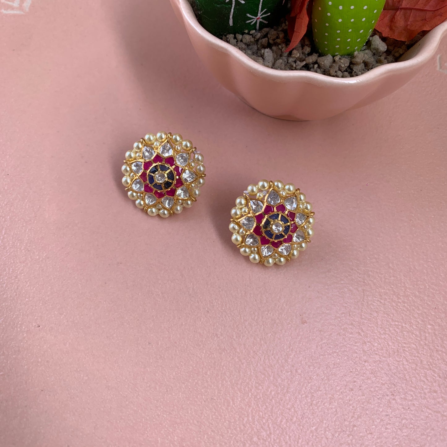 Multi coloured Polki Earrings
