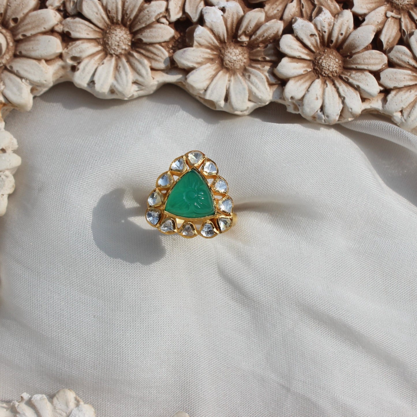Carved Emerald Ring